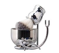 Grandslam Premium Beard Brush Set, 3 in 1 Beard Brushes for Men, Stainless Steel Stand and Bowl, Traditional Wet Shaving Kit, Manual Shaving Set for Men Gift