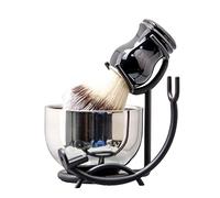 Grandslam Premium Beard Brush Set, 3 in 1 Beard Brushes for Men, Stainless Steel Stand and Bowl, Traditional Wet Shaving Kit, Manual Shaving Set for Men Gift