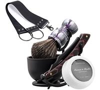 Grandslam Shaving Kit - Straight Razor, Leather Strop, Bowl & Stand, Shaving Brush, Soap - Gift for Men