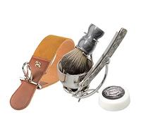 Grandslam Straight Razor Kit - Steel Cutthroat Razor, Leather Strop, Shaving Brush, Stainless Steel Bowl & Stand, Shaving Soap - Men's Gift