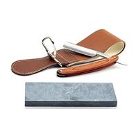Grandslam Straight Razor Shave Ready Handmade Sharpened, 420 Steel Straight Razor Blade, 2 Layers Long Leather Canvas Strop, Sharpening Stone,2 Side Grit 3000 Waterstone Knife Sharpener