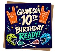 Grandson 10th Birthday Card - Fun Sports Design with Bold Typography and Lax Sticks