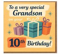 Grandson 10th Birthday Card - To a Very Special Grandson, Retro Gift Boxes Design