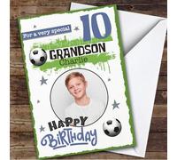 Grandson 10th Football Photo Boys Custom Personalised Birthday Card - Personalised Birthday Greeting Card for Kids, Custom Birthday Card
