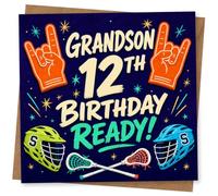 Grandson 12th Birthday Card, Fun Lacrosse Design, Birthday Ready! Greeting Card for Grandson