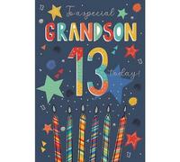 Grandson 13th Birthday Card - Special Grandson - Age 13 - Candles and Stars - Special Finishes - Made in the UK