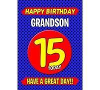 Grandson 15th Birthday Card - from Nanna Grandad Greeting Blank Inside Envelope Included Gift Idea UK