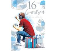Grandson 16th 16 Today Gaming & Presents Design Happy Birthday Card Lovely Verse
