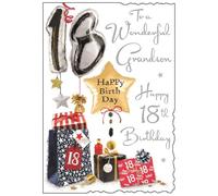 Grandson 18th Birthday Card with Insert - Age 18 Presents and Balloons with Silver Foil 9x6.25