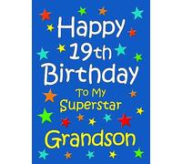 Grandson 19th Birthday Card (Blue) - From Nanna Grandad Greeting Blank Inside Envelope Included Gift Idea UK