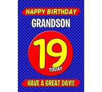 Grandson 19th Birthday Card - from Nanna Grandad Greeting Blank Inside Envelope Included Gift Idea UK