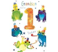 Grandson 1st Birthday Card - Colourful Frogs Design - With Printed Insert - You're 1 Today - Bright & Fun Card for Baby Boys