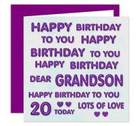 Grandson 20th Happy Birthday Card - Happy Birthday to You Dear Grandson - Perfect Purple Design - 20 Today