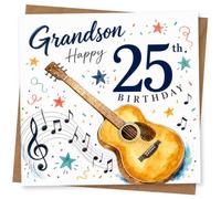 Grandson 25th Birthday Card, Music Lover Guitar Design with Happy 25th Birthday Message, Special Celebration Card for Grandson