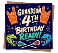 Grandson 4th Birthday Card, Fun Sports Lacrosse Design with Bold 'Birthday Ready' Message for Grandson's Fourth Birthday