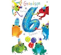 Grandson 6th Birthday Card Age 6 Frogs 9" x 6" Lovely Verse