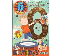 Grandson 6th Birthday Card: "For A Special Grandson 6". Badged Card.