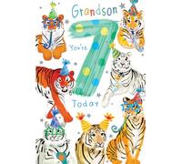 Grandson 7th Birthday Card Age 7 Tigers 9" x 6" Lovely Verse