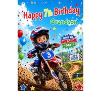 Grandson 7th Kids Birthday Card (Motocross Dirt Bike)