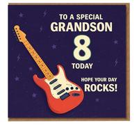 Grandson 8th Birthday Card - To a Special Grandson Age 8 Today - Electric Guitar Rock Theme - Hope Your Day Rocks