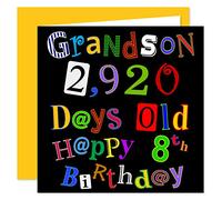 Grandson 8th Happy Birthday Card - 2,920 Days Old - What A Kerfuffle Design - 8 Today