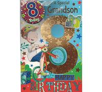 GRANDSON AGE 8 EIGHT BIRTHDAY CARD WITH BADGE***9 X 6 INCHES**1ST CLASS POST**AE8**