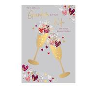 Grandson and Your Wife Anniversary Card - Love Hearts - Romantic Design - Special Finish and Illustrated Insert Leaf - Made in the UK - Eco-Friendly