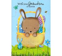 Grandson at Easter - Bunny in Easter Egg Basket Easter Card