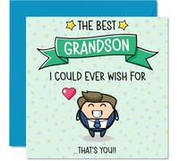 Grandson Birthday Card - Best I Could Ever Wish For - Happy Birthday Card for Grandson from Grandad Nanny, 145mm Cute Bday Greeting Cards