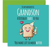 Grandson Birthday Card - Cute Toast - Happy Birthday Card for Grandson from Grandad Nanny, 145mm Bday Greeting Cards