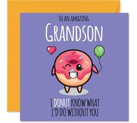 Grandson Birthday Card - Donut What I'd Do - Happy Birthday Card for Grandson from Grandad Nanny, 145mm cute donut Bday Greeting Cards
