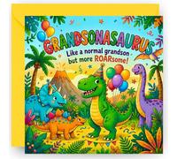 Grandson Birthday Card for Boys - 2nd 3rd 4th 5th 6th Birthday | Dinosaur Themed, Ages 2 3 4 5 6 7 Years Old, from Grandparents, UK Made