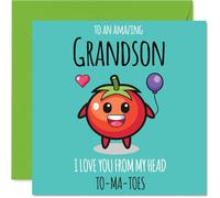 Grandson Birthday Card - From My Head TO-MA-TOES - Happy Birthday Card for Grandson from Grandad Nanny, 145mm cute tomato Bday Greeting Cards