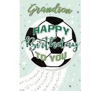 Grandson Birthday Card - Green Background with Football Silver Foil 7.75x5.25