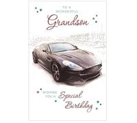 Grandson Birthday Card - Loving Verse Car - Size: 23cm x 15.5cm (9"x6") ITe
