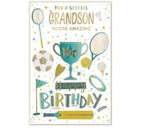 Grandson Birthday Card - Sport Football Male Men Boy Adult - Size: 23cm x 15.5cm (9"x6")