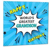 Grandson Birthday Card - World's Greatest - Comic Book Pop Art Style Birthday Card for Grandson