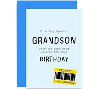Grandson Birthday Cards - Grandson Birthday Gifts - Birthday Card Funny for Men - Humorous Birthday Cards for Grandson - Reduced Sticker Cheeky Rude Birthday Joke Card for Him | Blank Inside