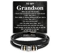 Grandson Bracelet From Grandma Grandpa, Birthday Christmas Gifts For Grandsons, Braided Leather Bracelets Gifts For Grandsons , To My Grandson Love You Forever Bracelet With Message Card & Gift Box