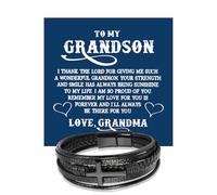 Grandson Bracelet from Grandma Leather Cross Stainless Steel Christian Braided Bracelet Inspirational Birthday Gifts for Grandson, L, 皮革, no gemstone