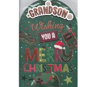 Grandson Christmas Card - Large 24 x 16 cm - Gamer/Video Game Controller Design (Green) - “Wishing You a Merry Christmas” - Grandson Xmas Card with Envelope