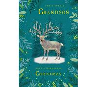 Grandson Christmas Card Traditional Stag Trees Stars 9" x 6" Lovely Verse