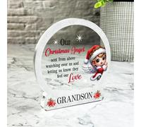 Grandson Cute Little Angel Christmas Memorial Gift Snowglobe Keepsake Plaque | Acrylic Ornament Gift Christmas Xmas Memorial Remembrance Sympathy Keepsake Gift Custom Home Decor Gift