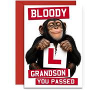 Grandson Driving Test Congratulations Card - Bloody L You Passed! - Funny Passed Driving Test Card - Large A5 Card with Red Envelope