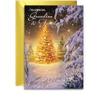 Grandson & Family Christmas Card - Golden Glow - Medium Sized Card (A5 Size -148mm x 210mm) with Envelope