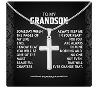 Grandson Gifts From Grandma, Forever Loved Gift For Grandson From Grandpa, To My Little Man Cross Necklace On Wedding Day, Birthday, Christmas, Graduation, Sterling Silver, Cubic Zirconia