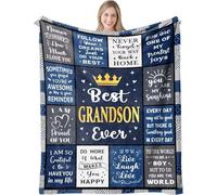 Grandson Gifts from Grandparents - Personalised Happy 18th Birthday Christmas/Anniversary/Graduation Presents for Grandson Adult, To My Grandson Flannel Throw Blanket from Grandma Grandpa