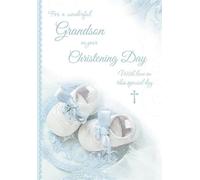 Grandson on Your Christening Day Card from The Sentiments Range - White Shoes - Flitter Finish
