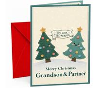 Grandson & Partner Christmas Card Cute Trees Tree-mendous