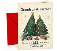 Grandson & Partner Christmas Card Tree-mendous Cute Trees